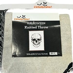 Way to Celebrate Halloween Skull Knitted Throw 50"x60" Afghan Blanket Fringe NWT